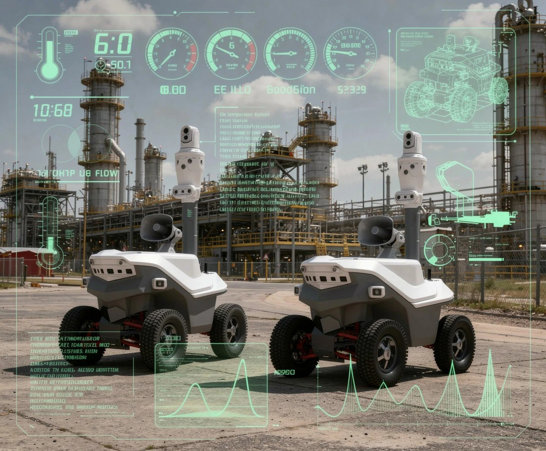 Outdoor autonomous robots forming an Enterprise Perception Layer on a large industrial site