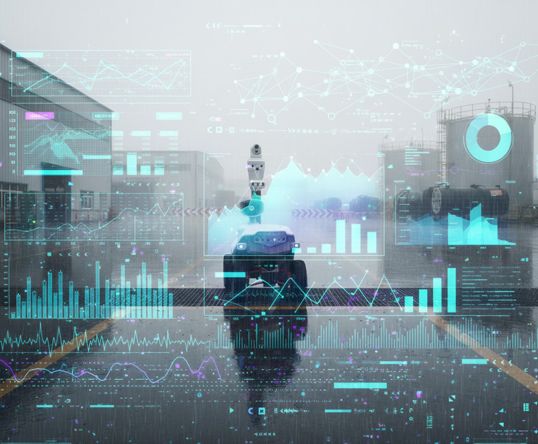 Mobile robot for industrial AI collecting real-time operational data outdoorsors