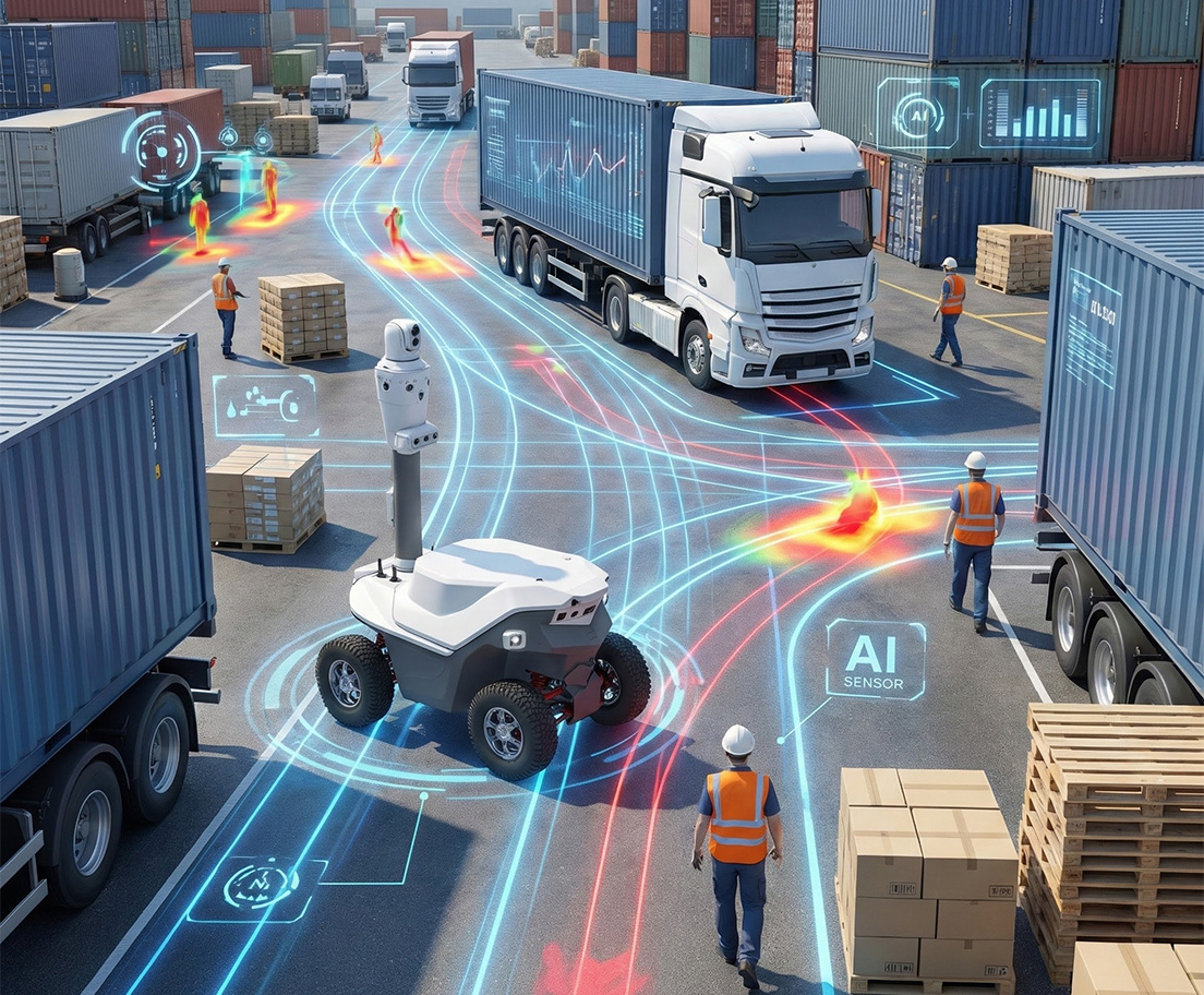 Autonomous mobile robots collecting operational data for AI in logistics environments